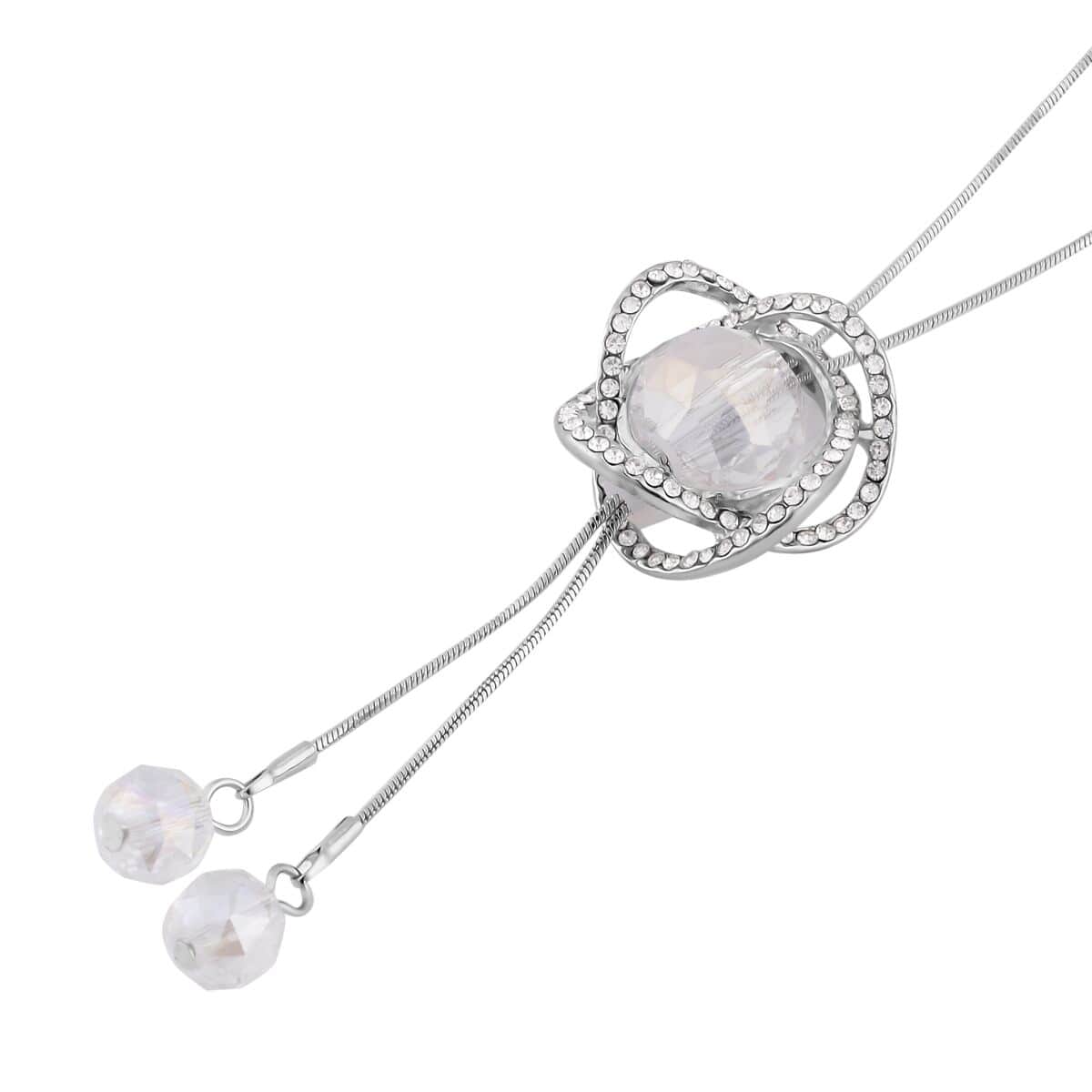 Austrian Crystal and White Aurora Borealis Glass Necklace in Silvertone 18-36 Inches image number 2