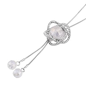Austrian Crystal and White Aurora Borealis Glass Necklace in Silvertone 18-36 Inches
