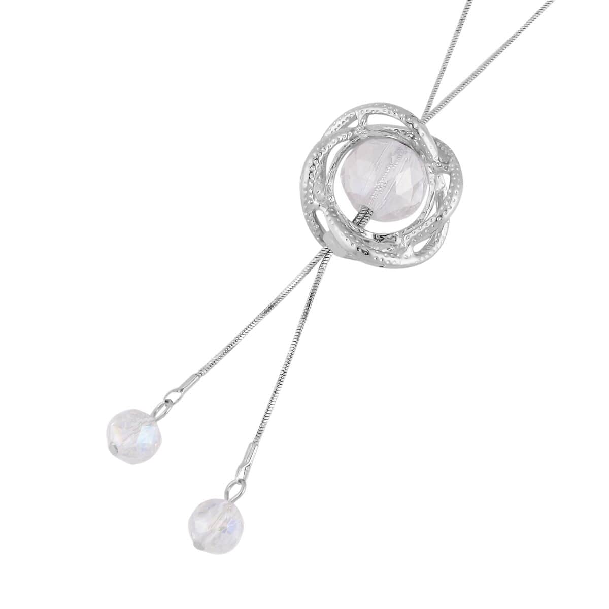 Austrian Crystal and White Aurora Borealis Glass Necklace in Silvertone 18-36 Inches image number 3