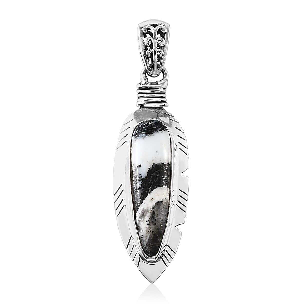 White Buffalo Feather Pendant in Sterling Silver 8.66 ctw image number 0