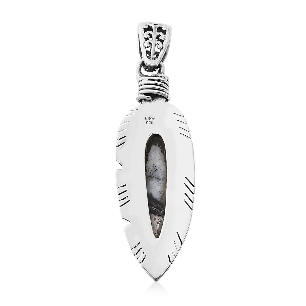 White Buffalo Feather Pendant in Sterling Silver 8.66 ctw image number 4
