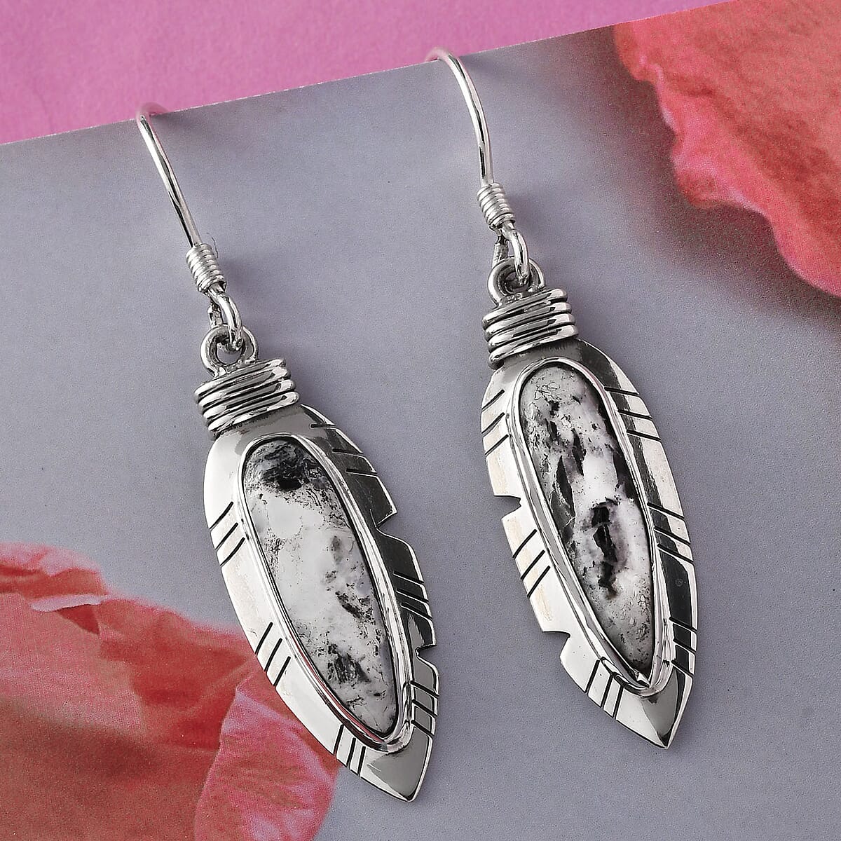 White Buffalo Feather Earrings in Sterling Silver 8.60 ctw image number 1