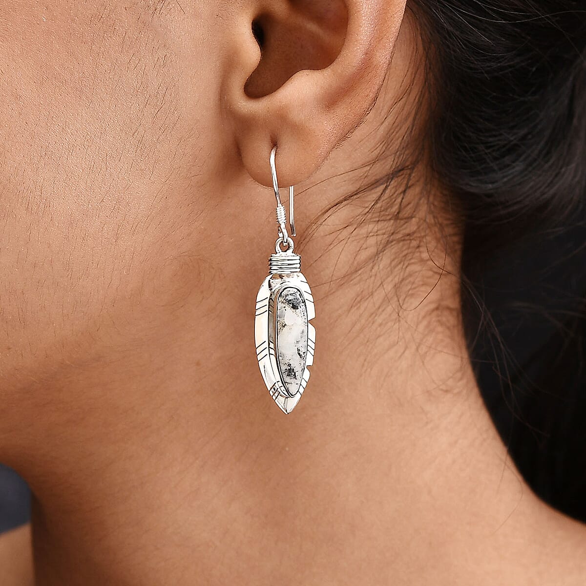 White Buffalo Feather Earrings in Sterling Silver 8.60 ctw image number 2