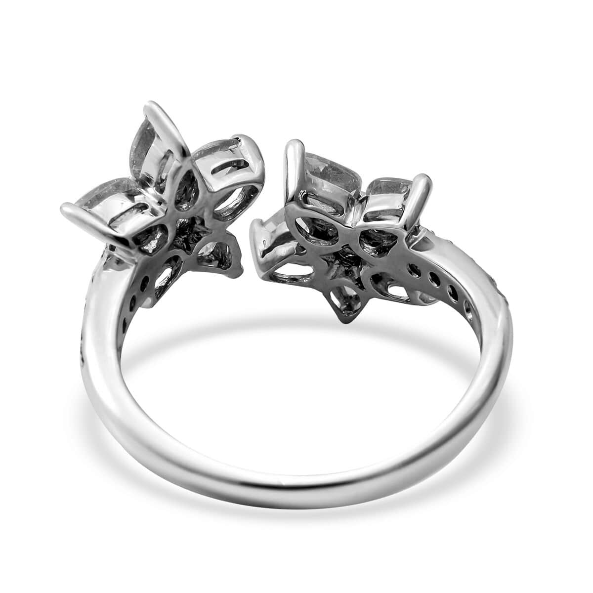 Tanzanite and Natural White Zircon Floral Bypass Ring in Sterling Silver 1.80 ctw image number 3