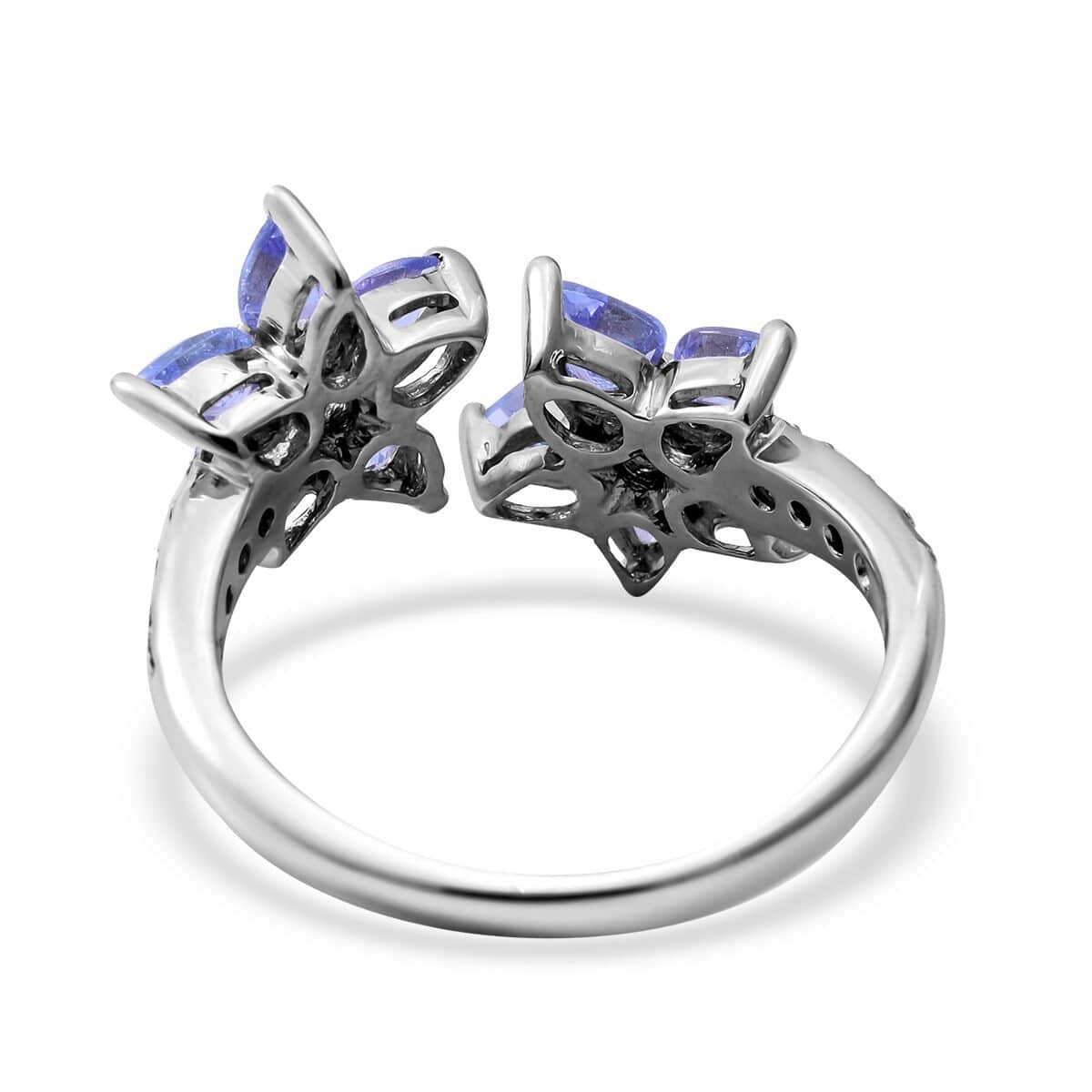 Tanzanite and Natural White Zircon Floral Bypass Ring in Sterling Silver (Size 6.0) 1.80 ctw image number 3