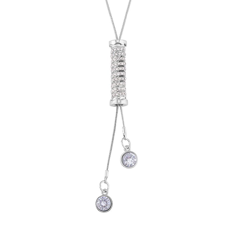 Austrian Crystal Lariat Pendant Necklace 18-36 Inches in Silvertone