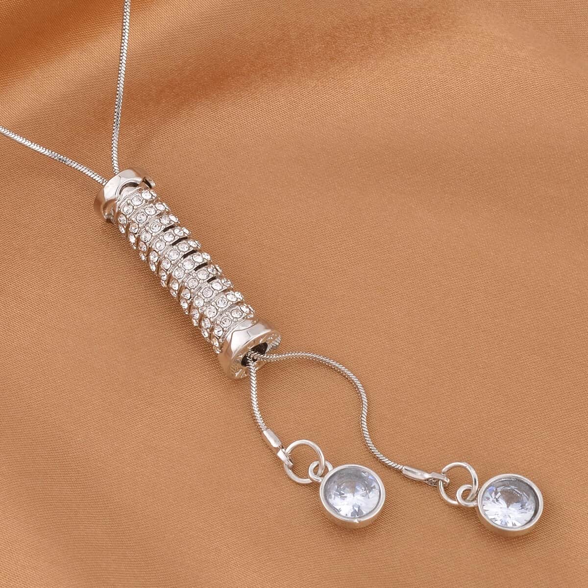 Austrian Crystal Lariat Pendant Necklace 18-36 Inches in Silvertone image number 1