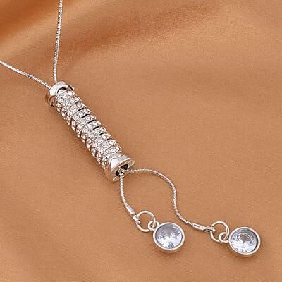 Austrian Crystal Lariat Pendant Necklace 18-36 Inches in Silvertone