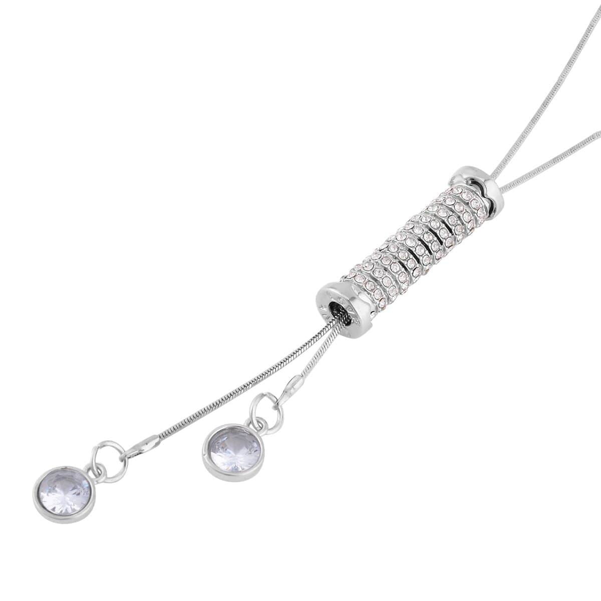 Austrian Crystal Lariat Pendant Necklace 18-36 Inches in Silvertone image number 2