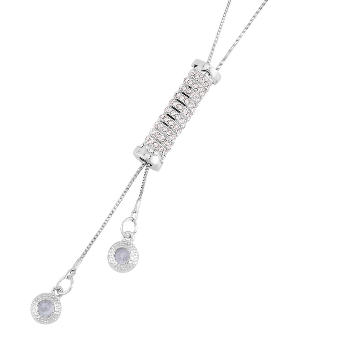 Austrian Crystal Lariat Pendant Necklace 18-36 Inches in Silvertone image number 3