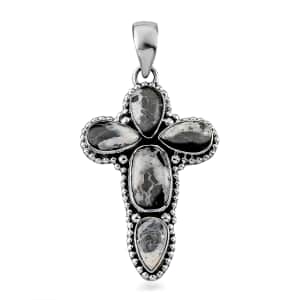 American Natural White Buffalo Cross Pendant in Sterling Silver 10.50 ctw