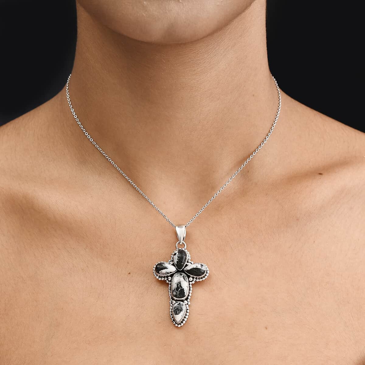 White Buffalo Cross Pendant in Sterling Silver 10.50 ctw image number 2