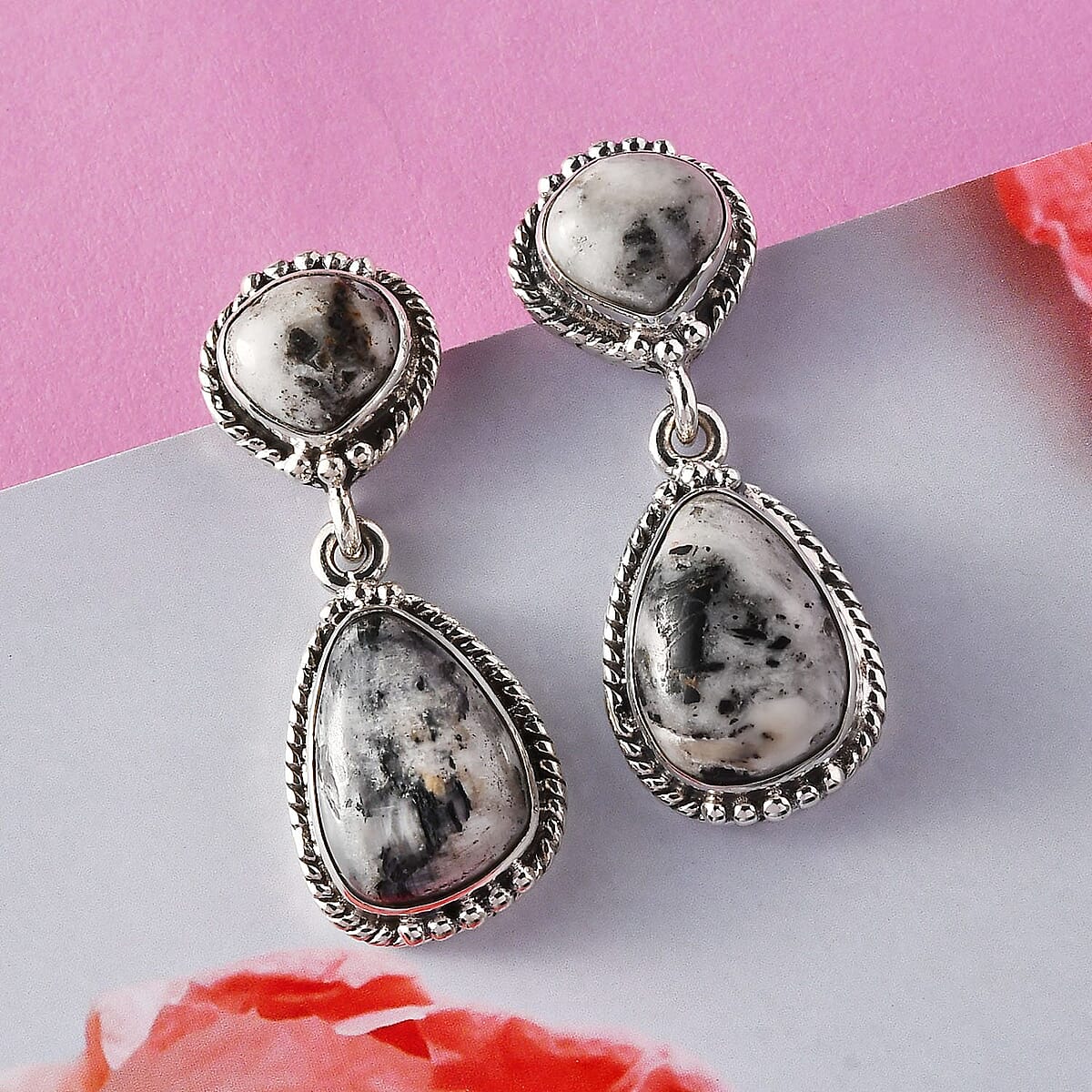 Artisan Crafted White Buffalo Dangle Earrings in Sterling Silver 17.75 ctw image number 1