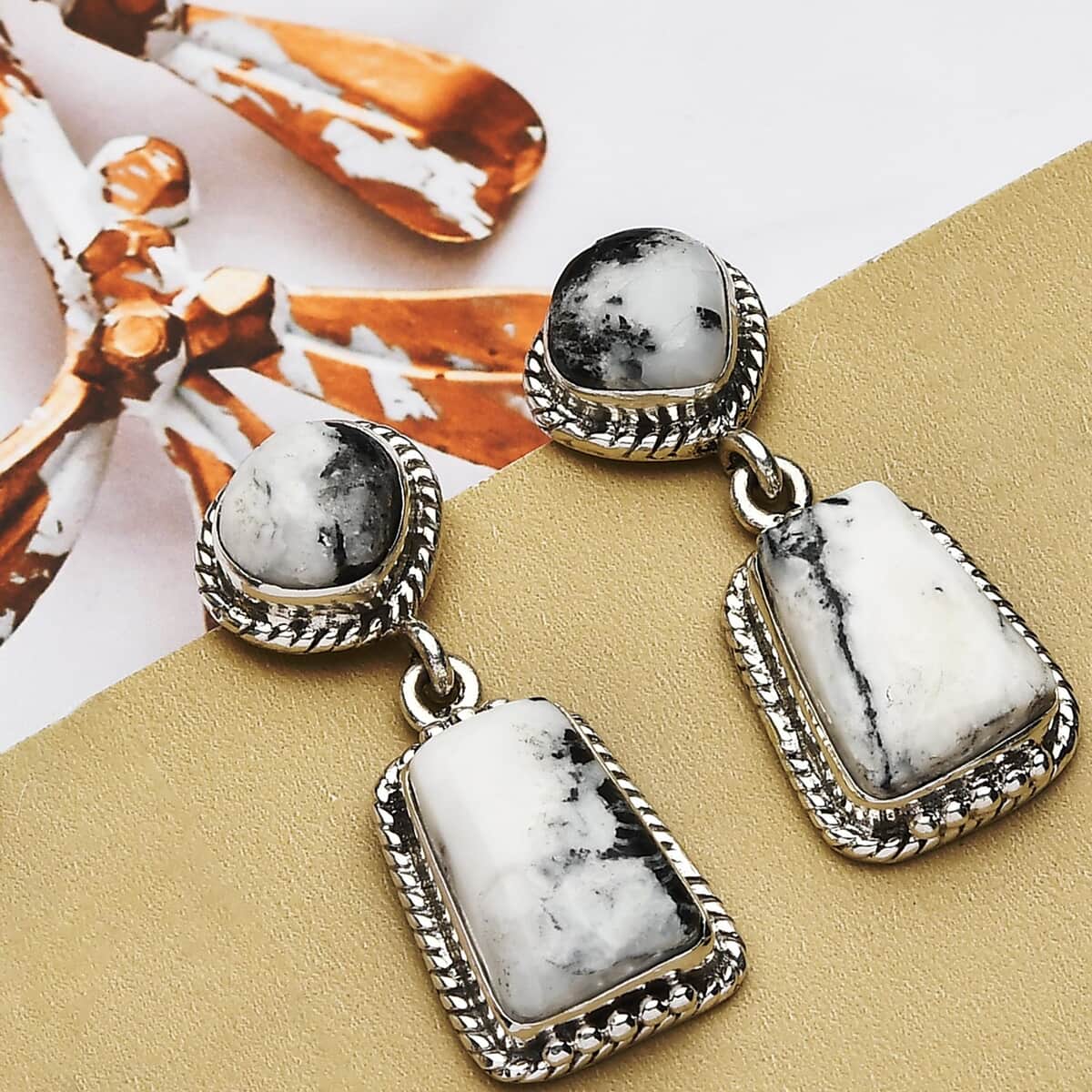 White Buffalo Dangle Earrings in Sterling Silver 8 Grams 17.90 ctw image number 1