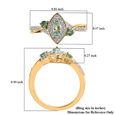 Boyaca Colombian Emerald and Natural White Zircon Ring in Vermeil Yellow Gold Over Sterling Silver (Size 10.0) 0.65 ctw
