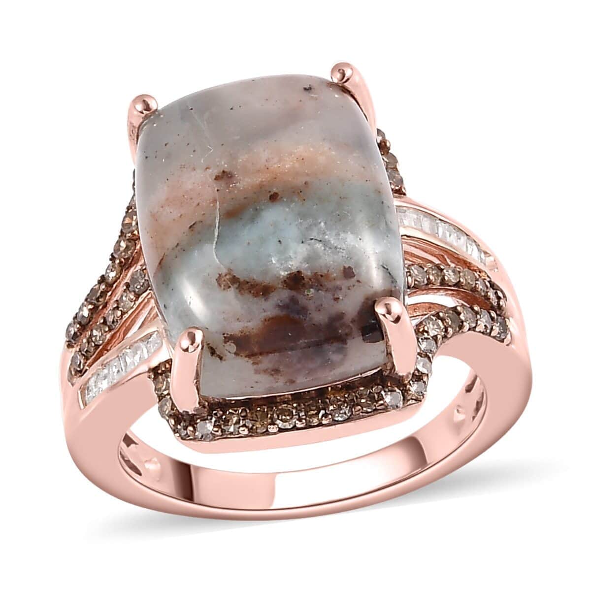 Premium Natural Zimbaprase, Natural Champagne and White Diamond Ring in Vermeil Rose Gold Over Sterling Silver (Size 10.0) 12.35 ctw image number 0