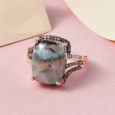 Premium Zimbaprase, Natural Champagne and White Diamond Ring in Vermeil Rose Gold Over Sterling Silver (Size 10.0) 12.35 ctw
