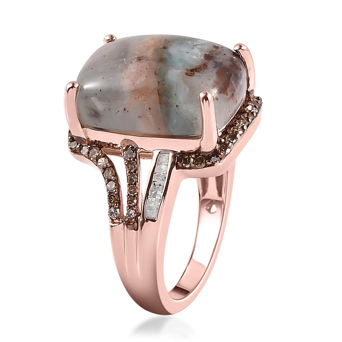 Premium Natural Zimbaprase, Natural Champagne and White Diamond Ring in Vermeil Rose Gold Over Sterling Silver (Size 10.0) 12.35 ctw image number 3