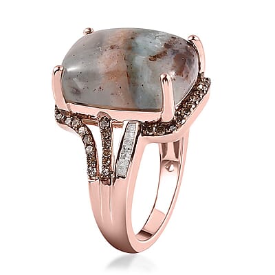 Premium Zimbaprase, Natural Champagne and White Diamond Ring in Vermeil Rose Gold Over Sterling Silver (Size 10.0) 12.35 ctw