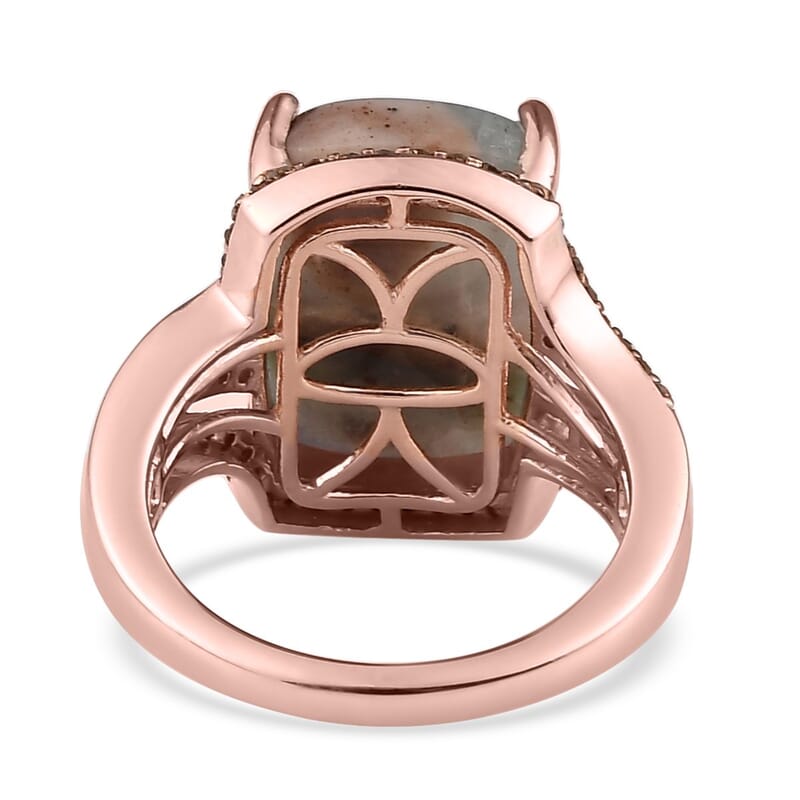 Premium Zimbaprase, Natural Champagne and White Diamond Ring in Vermeil Rose Gold Over Sterling Silver (Size 10.0) 12.35 ctw