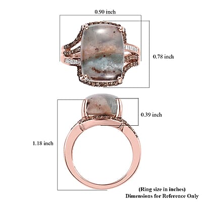 Premium Zimbaprase, Natural Champagne and White Diamond Ring in Vermeil Rose Gold Over Sterling Silver (Size 10.0) 12.35 ctw
