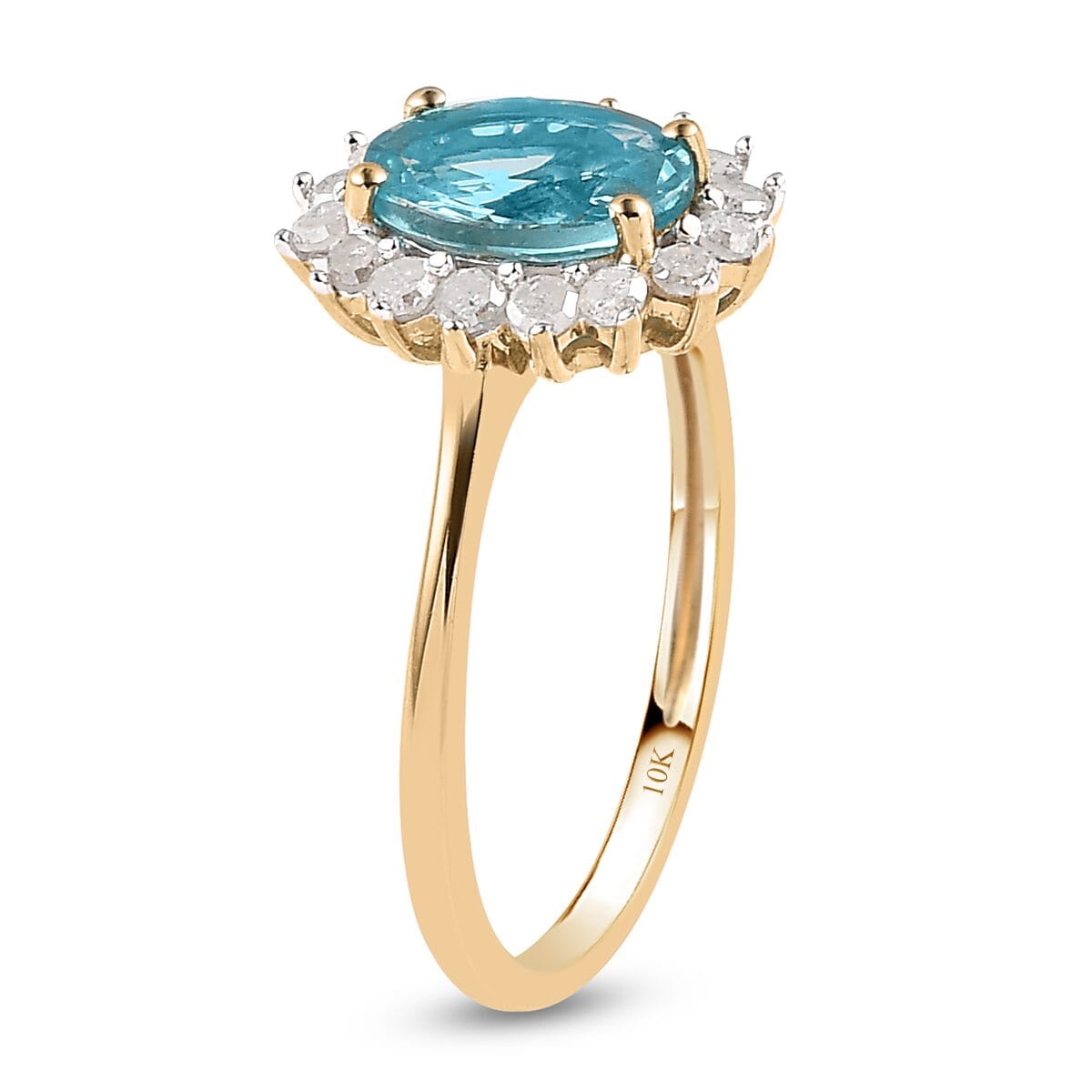 LUXORO 10K Yellow Gold AAA Madagascar Paraiba Apatite and Diamond Ring 1.35 ctw image number 3