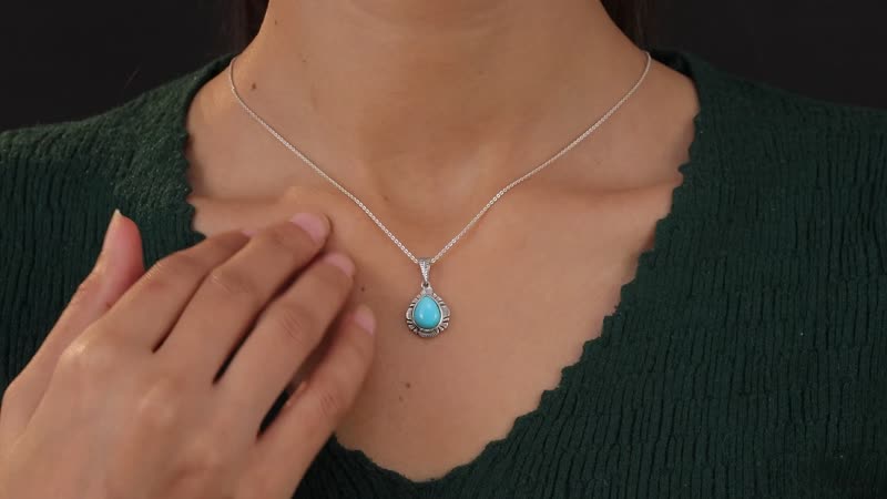 Artisan Crafted Sleeping Beauty Turquoise Solitaire Pendant in Sterling Silver 2.25 ctw