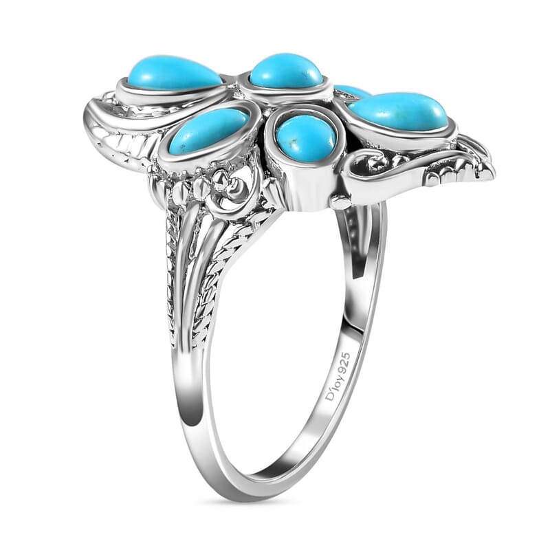 Artisan Crafted Sleeping Beauty Turquoise Floral Ring in Sterling Silver (Size 10.0) 2.15 ctw