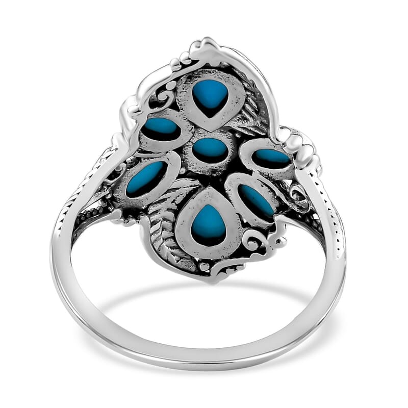 Artisan Crafted Sleeping Beauty Turquoise Floral Ring in Sterling Silver (Size 10.0) 2.15 ctw