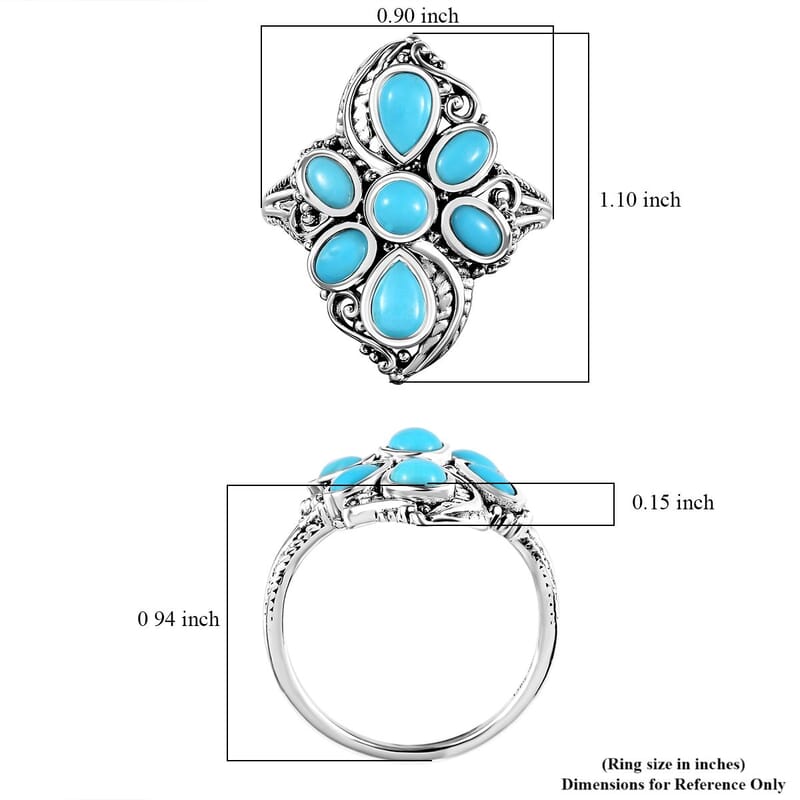 Artisan Crafted Sleeping Beauty Turquoise Floral Ring in Sterling Silver (Size 10.0) 2.15 ctw