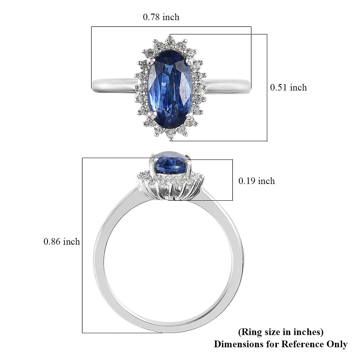 Kashmir Kyanite and Natural White Zircon Halo Ring in Platinum Over Sterling Silver 1.75 ctw image number 5