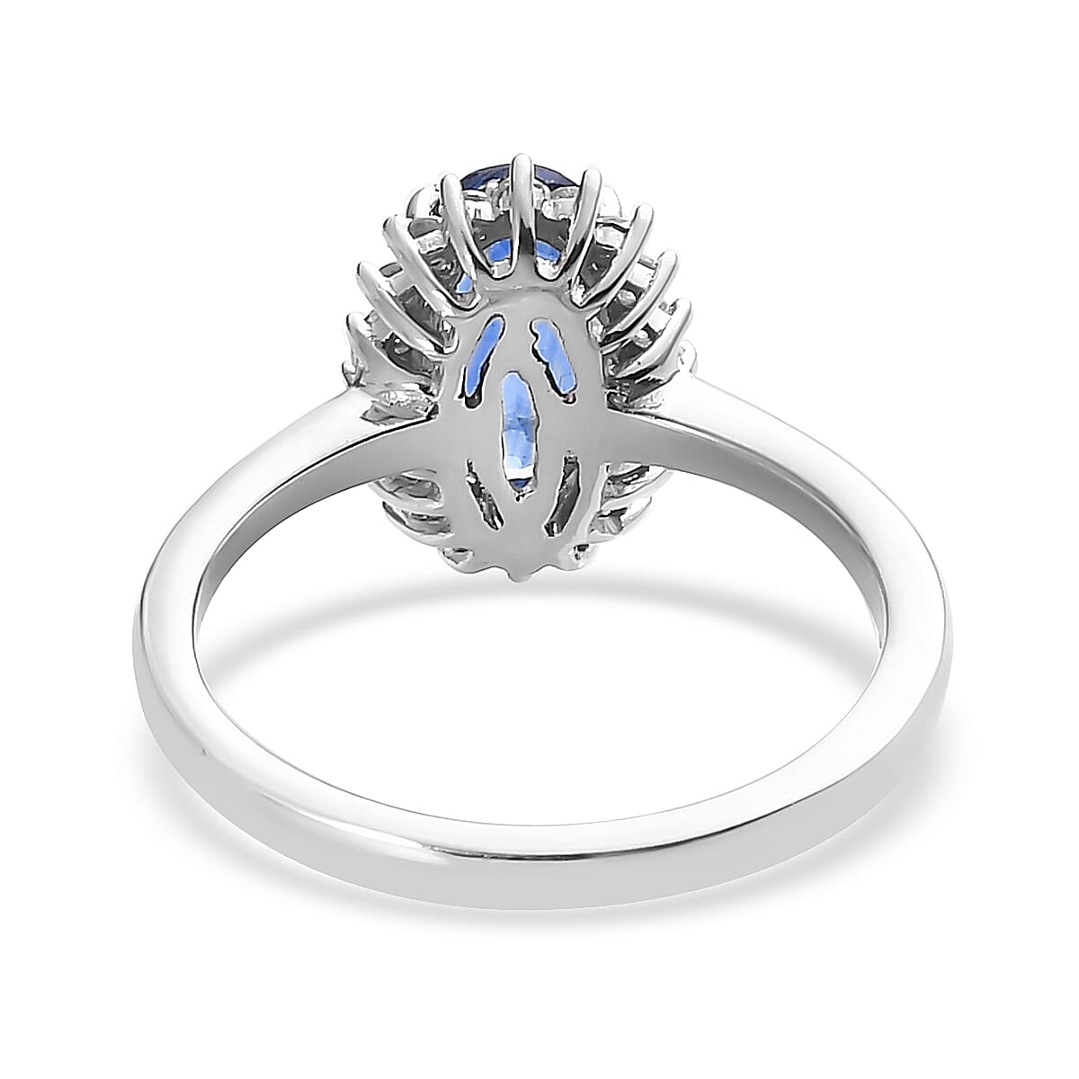 Kashmir Kyanite and Natural White Zircon Halo Ring in Platinum Over Sterling Silver (Size 8.0) 1.75 ctw image number 4