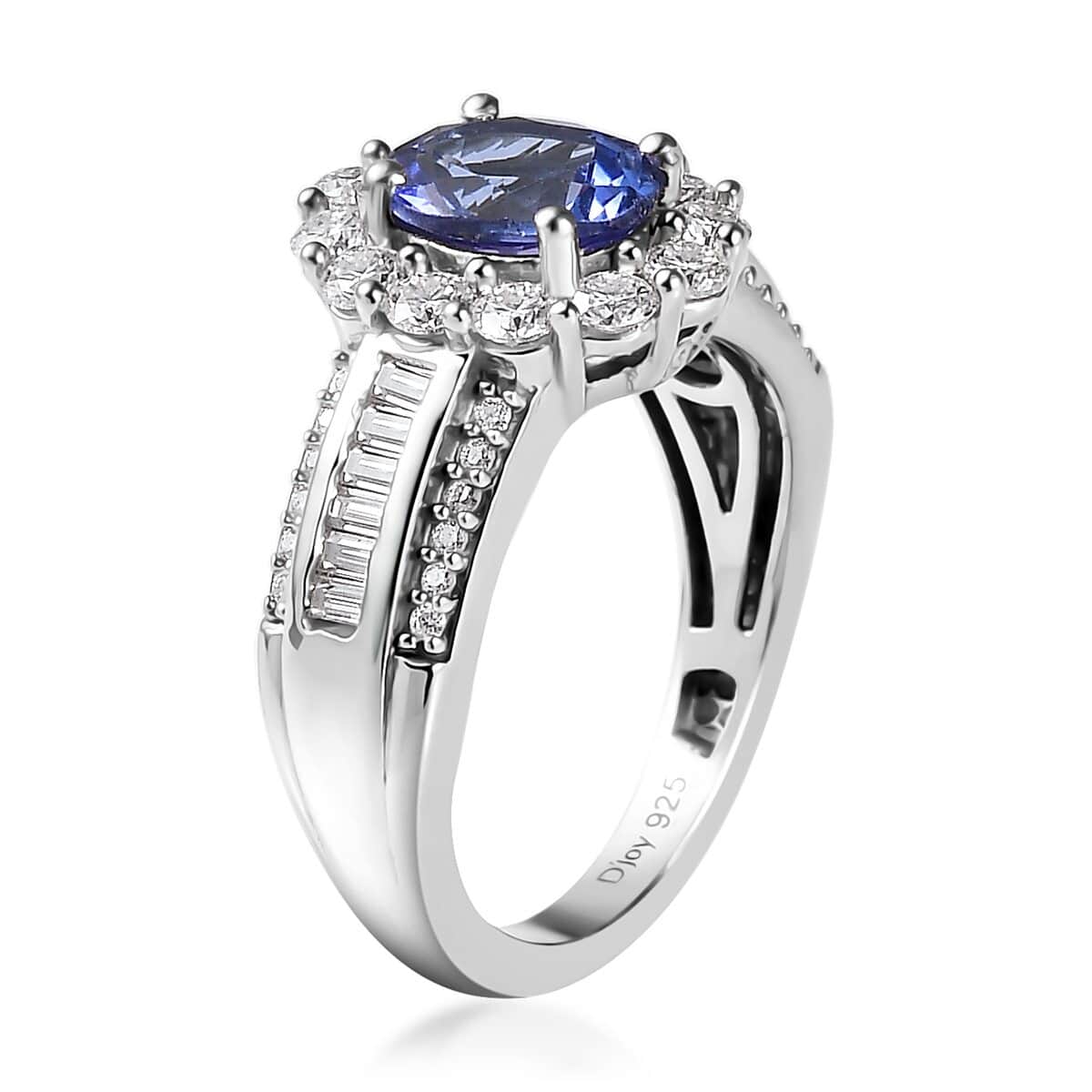 AAA Tanzanite and Moissanite Halo Ring in Platinum Over Sterling Silver (Size 10.0) 2.25 ctw image number 3