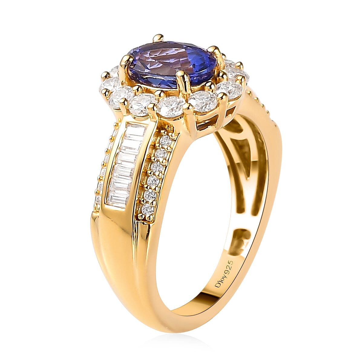 AAA Tanzanite and Moissanite Halo Ring in Vermeil Yellow Gold Over Sterling Silver (Size 9.0) 2.25 ctw image number 3