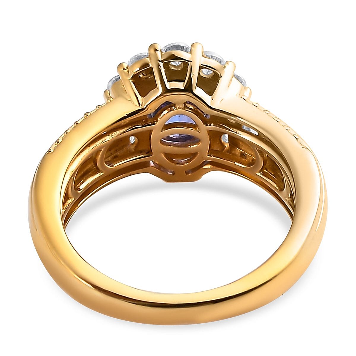 AAA Tanzanite and Moissanite Halo Ring in Vermeil Yellow Gold Over Sterling Silver (Size 9.0) 2.25 ctw image number 4