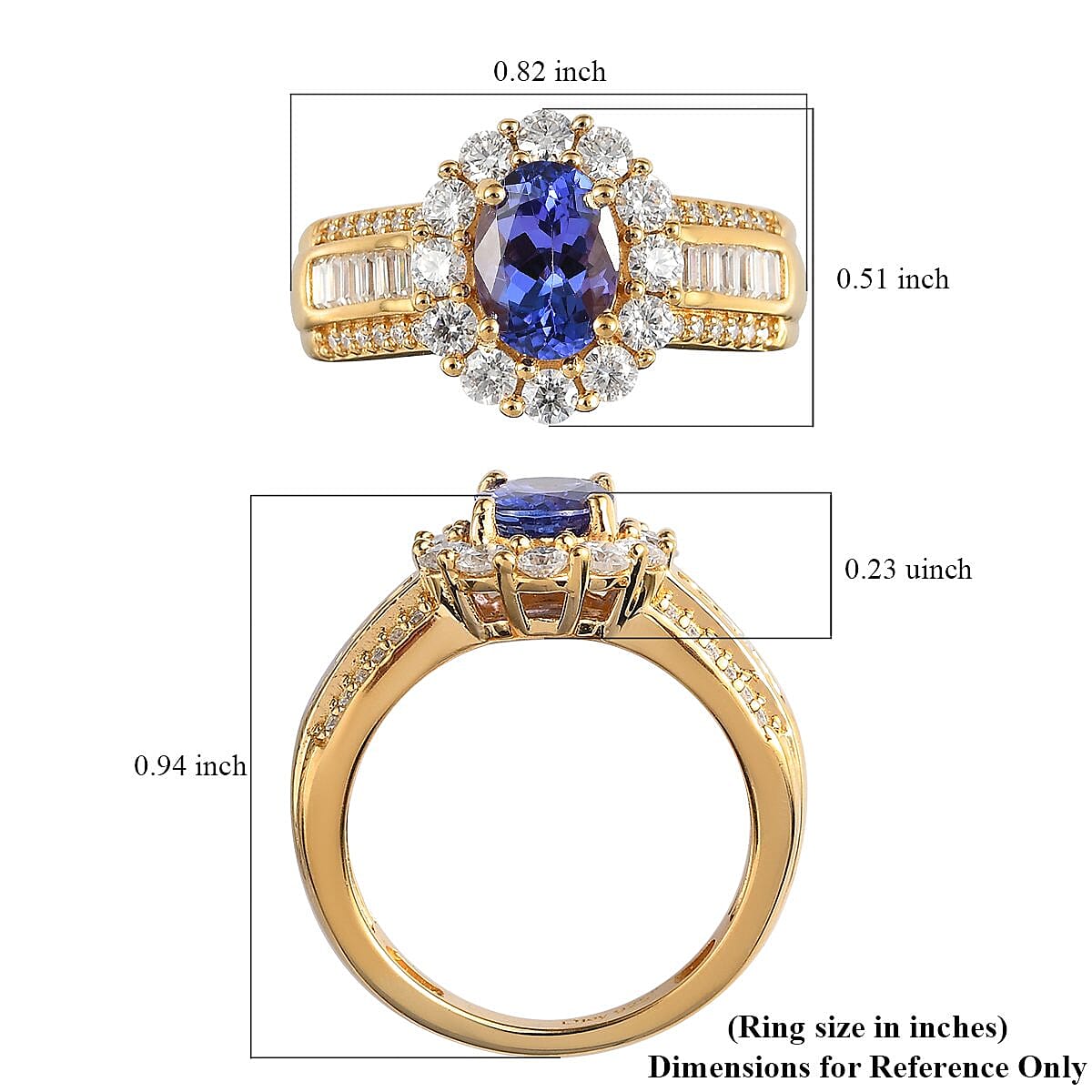 AAA Tanzanite and Moissanite Halo Ring in Vermeil Yellow Gold Over Sterling Silver (Size 9.0) 2.25 ctw image number 5