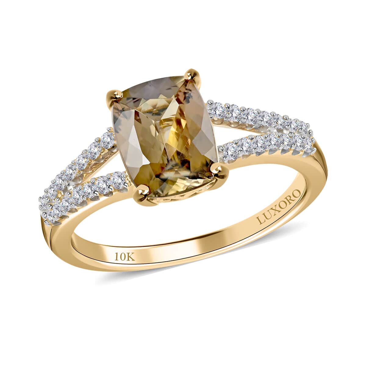 Luxoro 10K Yellow Gold Premium Golden Tanzanite and G-H I3 Diamond Ring (Size 6.0) 2.10 ctw image number 0