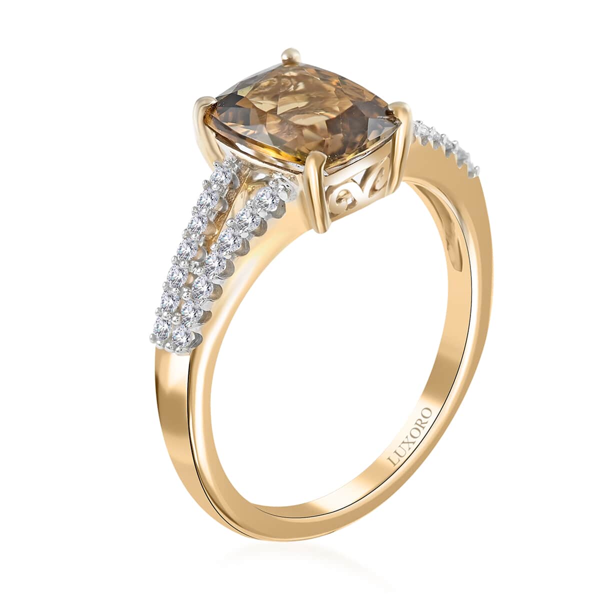 Luxoro 10K Yellow Gold Premium Golden Tanzanite and G-H I3 Diamond Ring (Size 6.0) 2.10 ctw image number 3