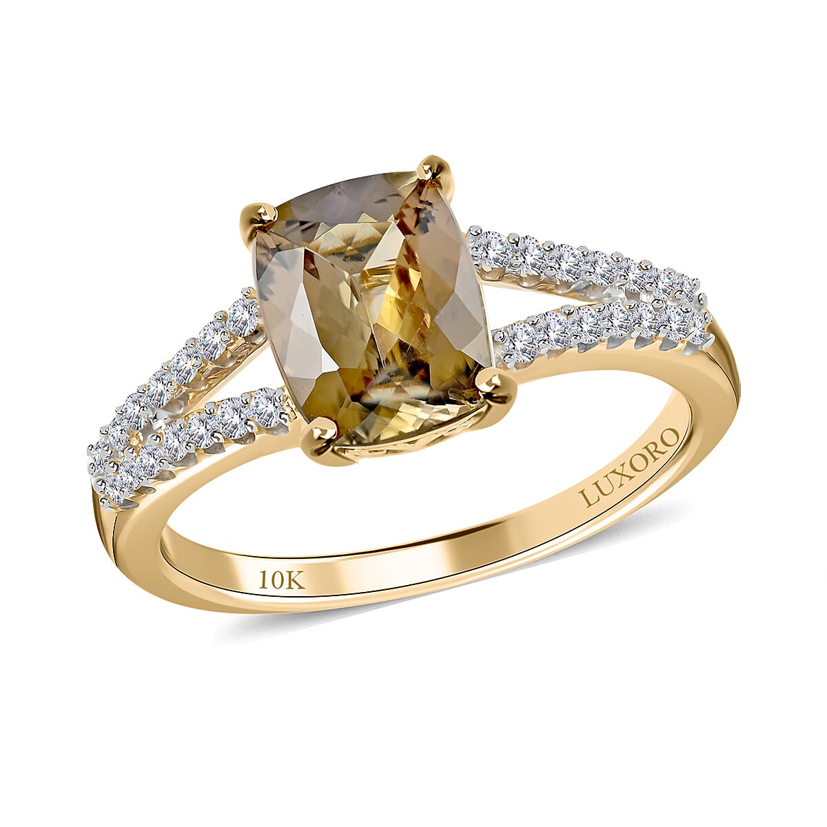Luxoro 10K Yellow Gold Premium Golden Tanzanite and G-H I3 Diamond Ring (Size 7.0) 2.10 ctw image number 0