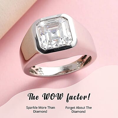 Moissanite 5.40 ctw Men's Ring in Platinum Over Sterling Silver (Size  10.0)