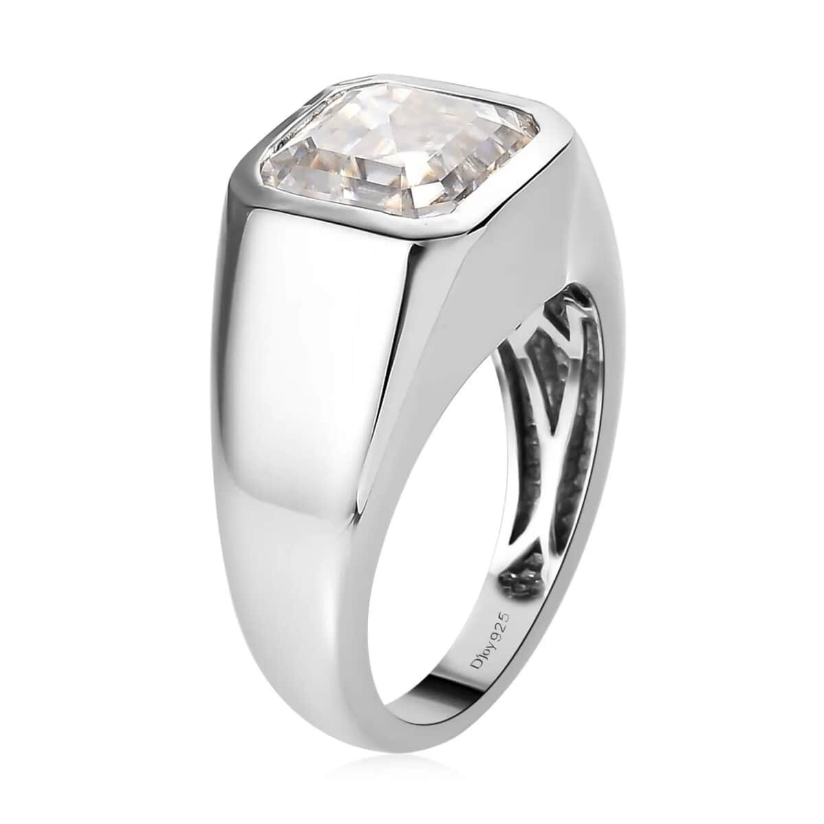 Moissanite Men's Ring, Moissanite Ring, Platinum Over Sterling Silver Ring, Silver Rings For Men 5.40 ctw (Size 10.0) image number 4