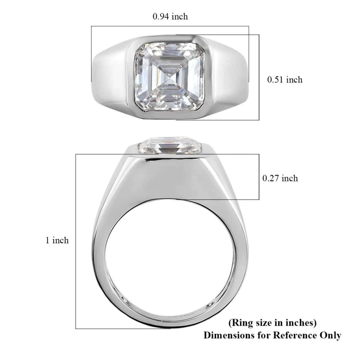 Moissanite Men's Ring, Moissanite Ring, Platinum Over Sterling Silver Ring, Silver Rings For Men 5.40 ctw (Size 10.0) image number 6