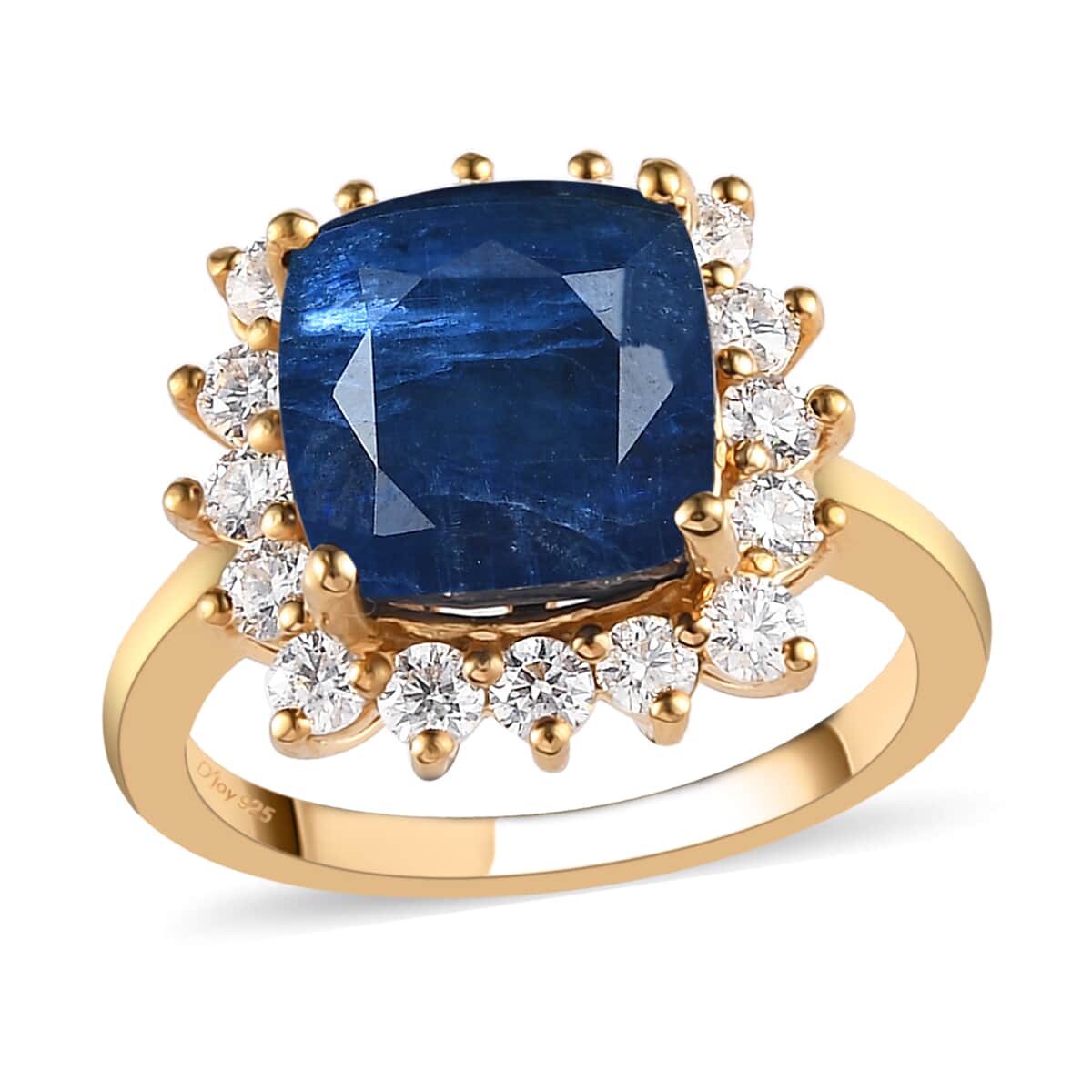 Premium Kashmir Kyanite and Moissanite Halo Ring in Vermeil Yellow Gold Over Sterling Silver 4.50 ctw image number 0