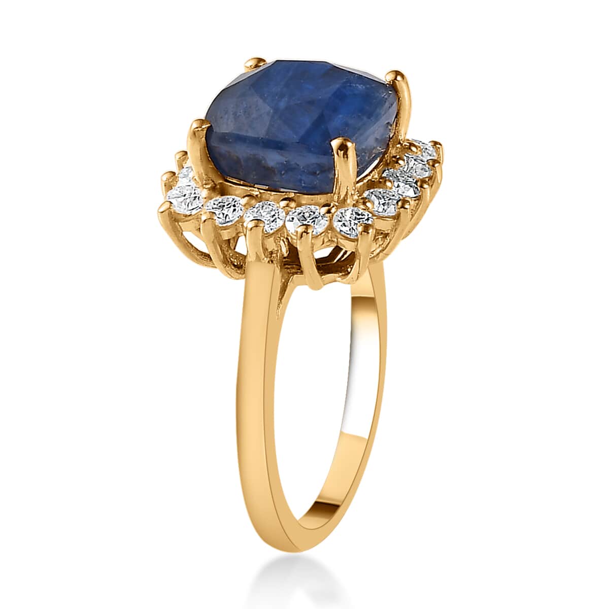 Premium Kashmir Kyanite and Moissanite Halo Ring in Vermeil Yellow Gold Over Sterling Silver 4.50 ctw image number 3