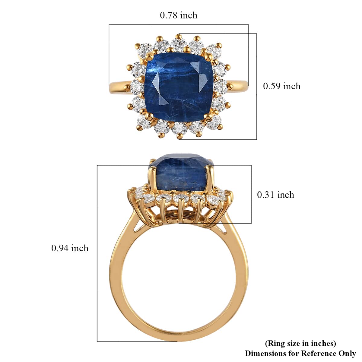 Premium Kashmir Kyanite and Moissanite Halo Ring in Vermeil Yellow Gold Over Sterling Silver (Size 6.0) 4.50 ctw image number 5
