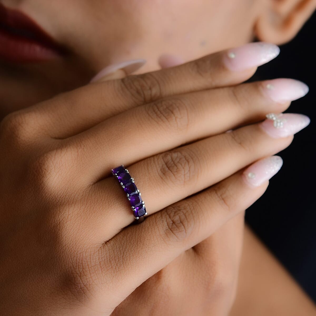 African Amethyst 5 Stone Ring in Stainless Steel 1.40 ctw image number 4