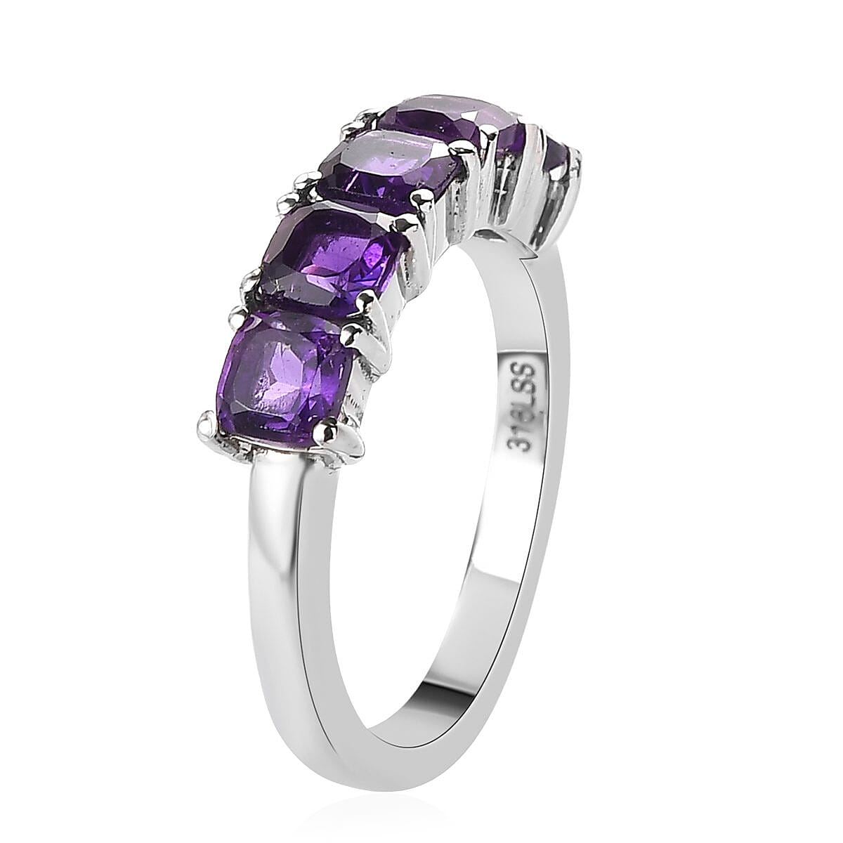 African Amethyst 5 Stone Ring in Stainless Steel 1.40 ctw image number 5