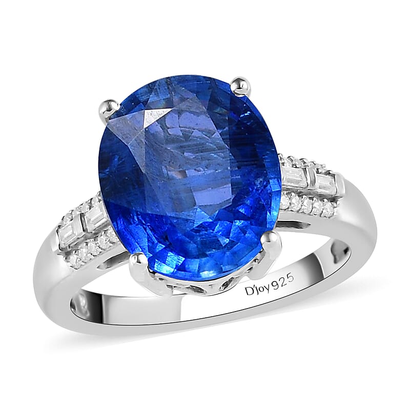 Kashmir Kyanite and Moissanite Ring in Platinum Over Sterling Silver (Size 10.0) 6.65 ctw
