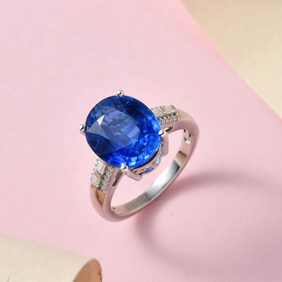Kashmir Kyanite and Moissanite Ring in Platinum Over Sterling Silver 6.65 ctw image number 1
