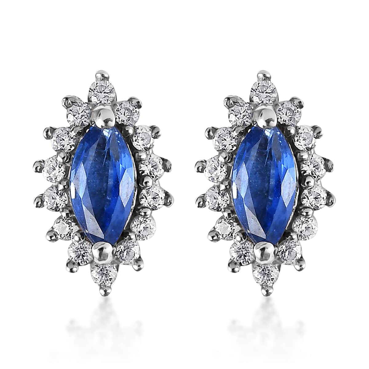 Kashmir Kyanite and Natural White Zircon Stud Earrings in Platinum Over Sterling Silver 1.00 ctw image number 0
